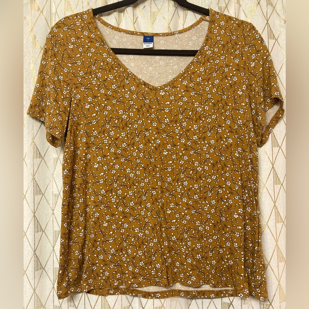 Floral Mustard V-Neck Tee